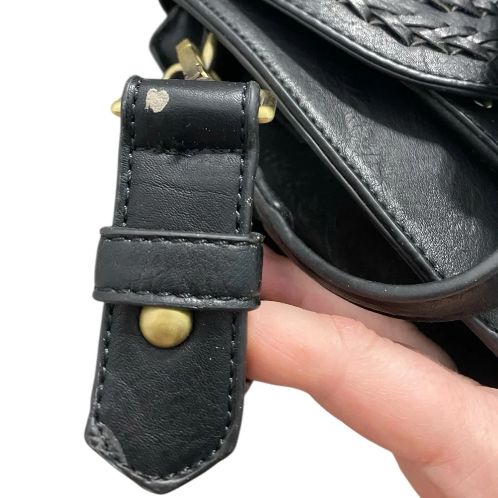 Antik Kraft Black Vegan Leather Saddlebag Crossbody Braid Detail Boho Western